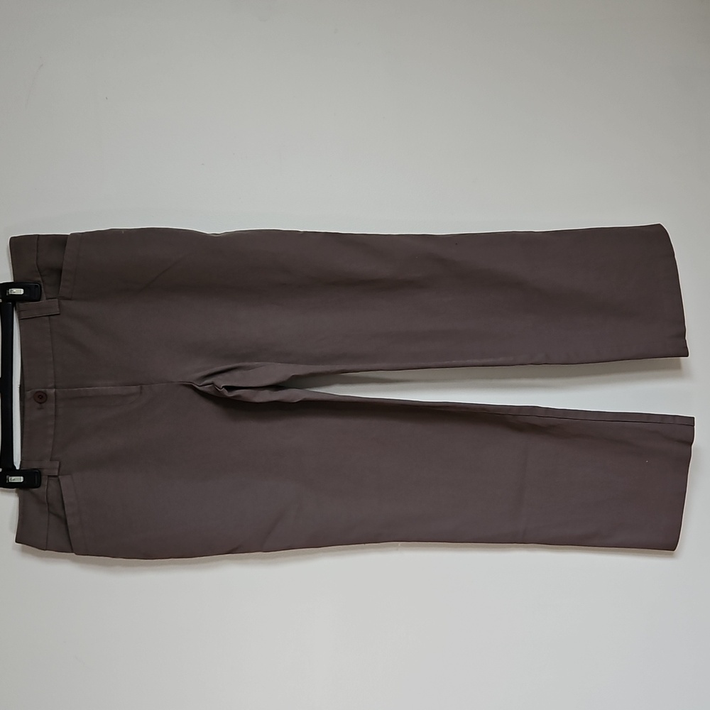 Chico's SZ14 Flat Front Brown Straight Leg Pant Office Career Pockets Minimalist